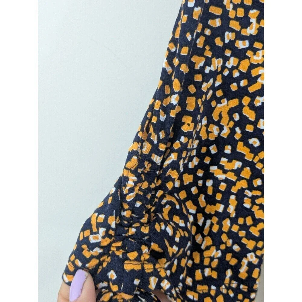 Hobbs Long Midi Samantha Dress Half Sleeve Full Pattern UK14 US M Orange Navy